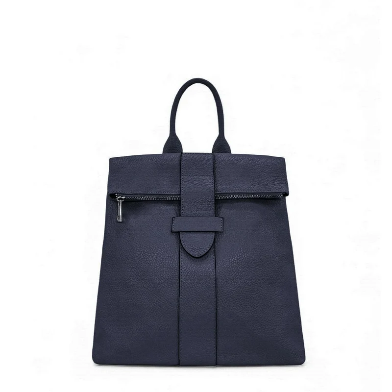 Sac à dos antivol en cuir grainé DORA Bleu marine