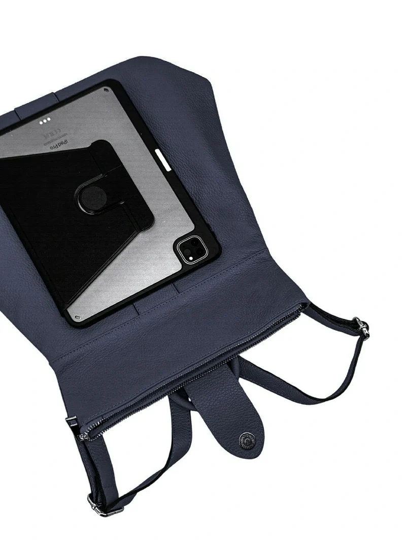 Sac à dos antivol en cuir grainé DORA Bleu marine