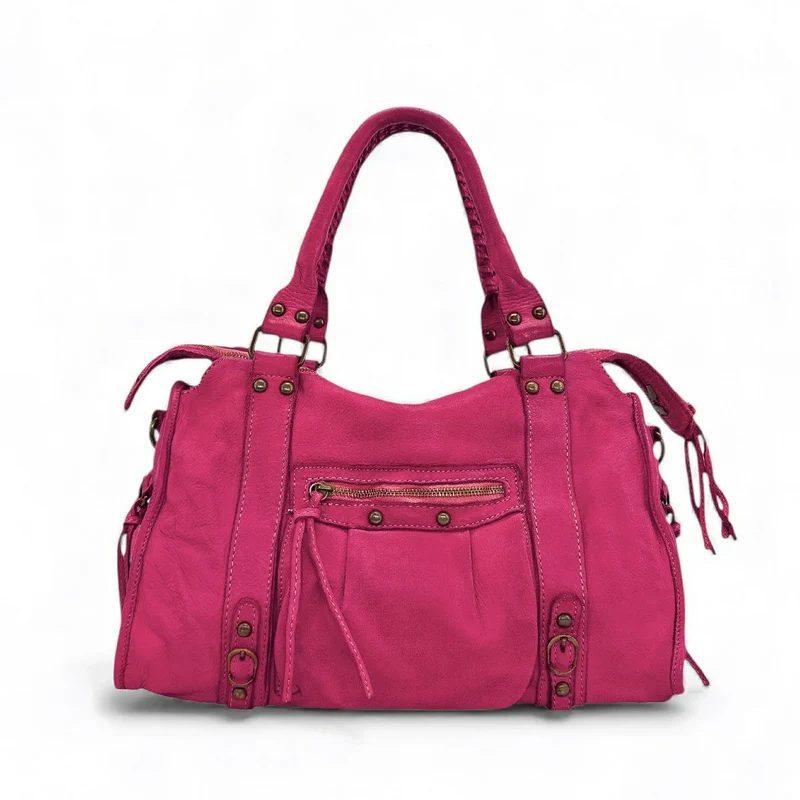 Sac à main en cuir vintage MISS STORM Rose fuchsia
