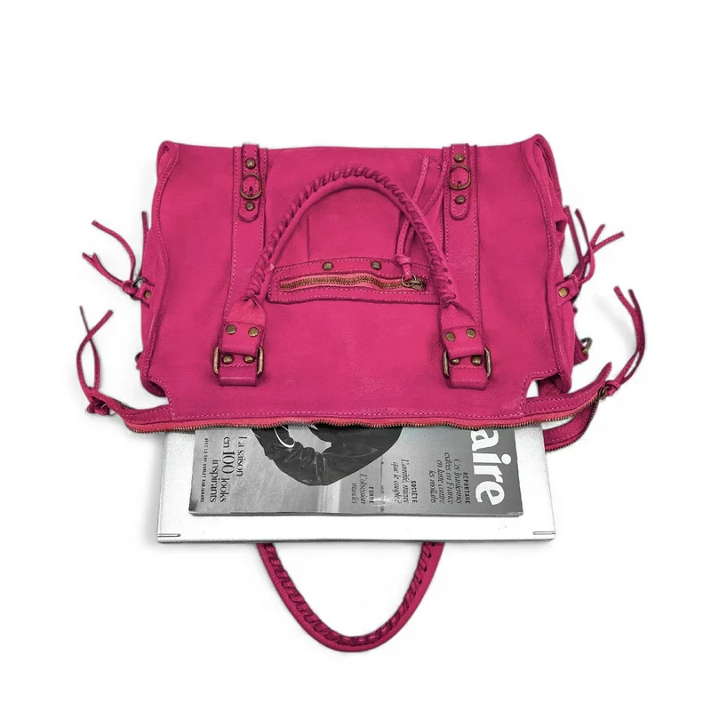 Sac à main en cuir vintage MISS STORM Rose fuchsia