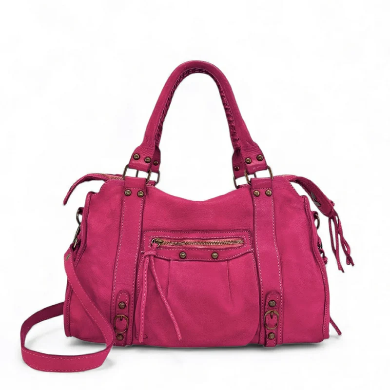 Sac à main en cuir vintage MISS STORM Rose fuchsia