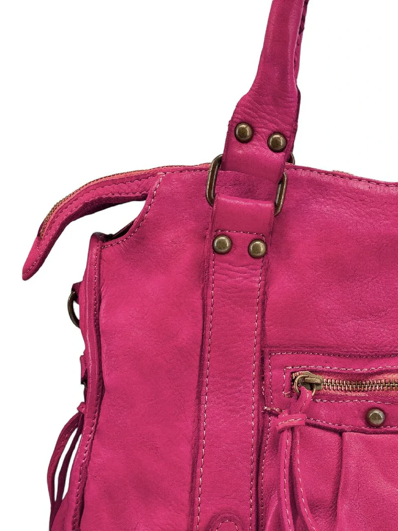 Sac à main en cuir vintage MISS STORM Rose fuchsia