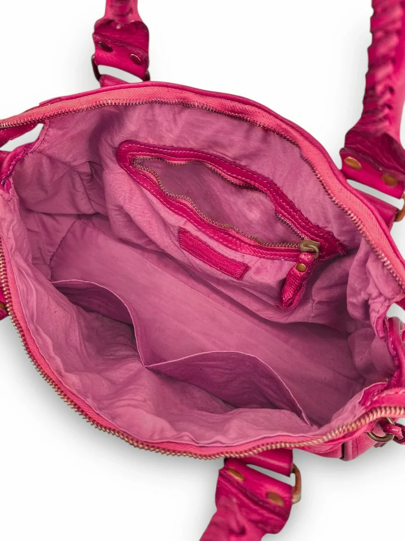 Sac à main en cuir vintage MISS STORM Rose fuchsia