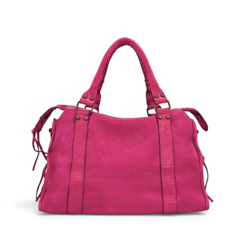 Sac à main en cuir vintage MISS STORM Rose fuchsia