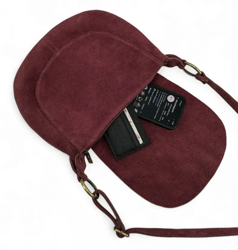 Sac bandoulière en daim LITTLE CITIZEN SUEDE Bordeaux