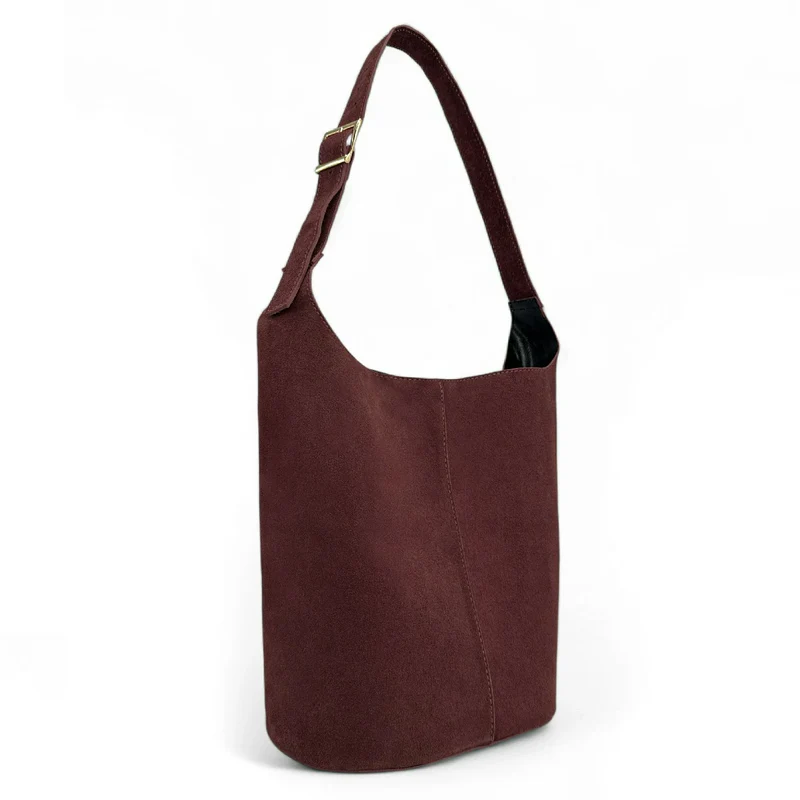 Sac seau en daim CLARENCE Bordeaux