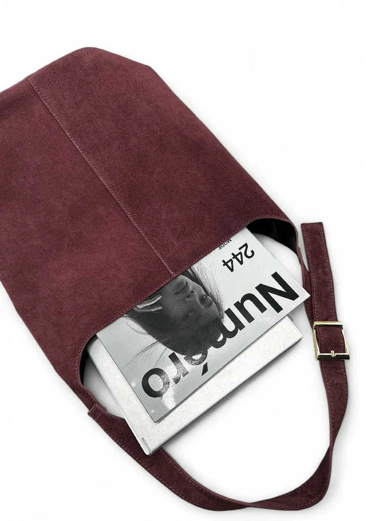 Sac seau en daim CLARENCE Bordeaux