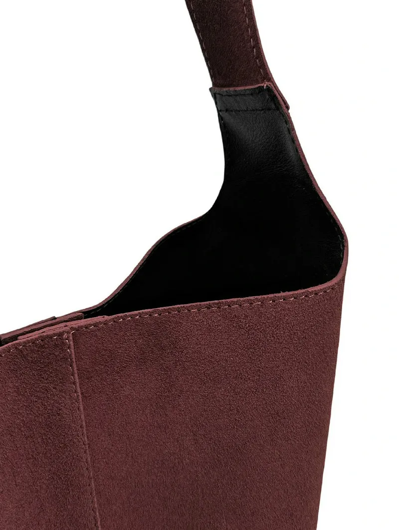 Sac seau en daim CLARENCE Bordeaux
