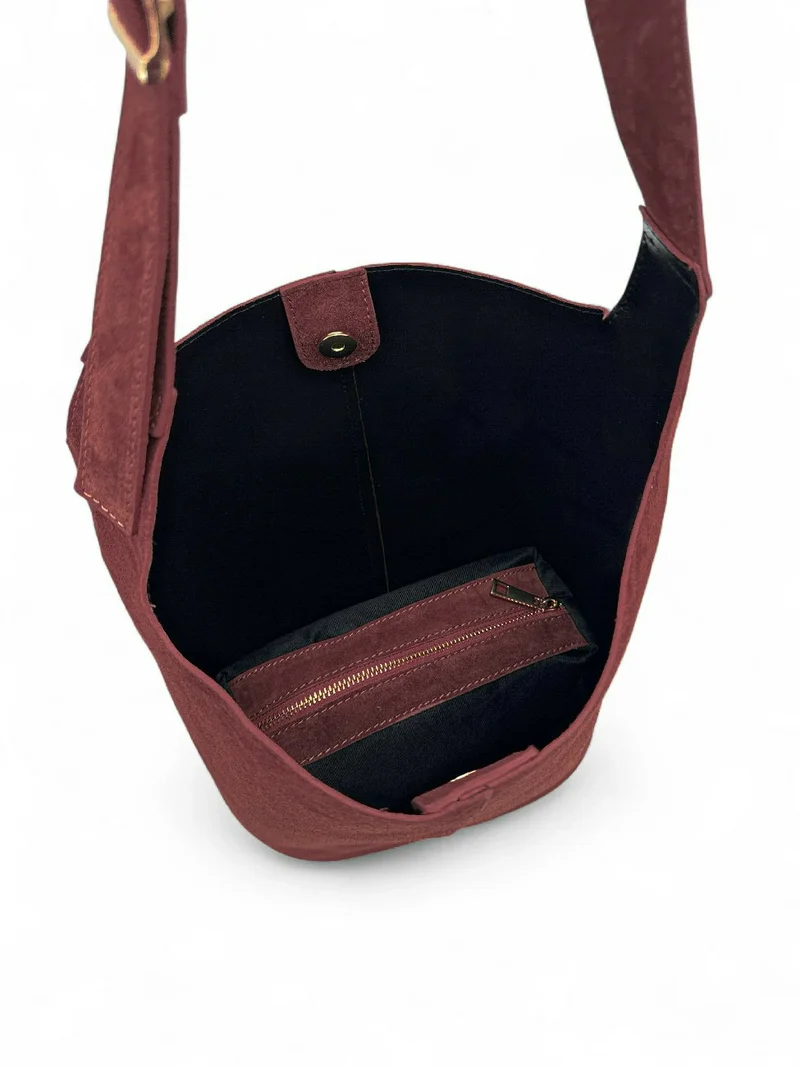 Sac seau en daim CLARENCE Bordeaux