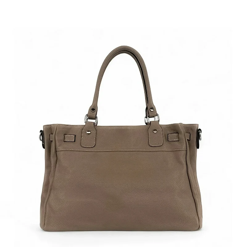 Sac cabas en cuir grainé JANET SILVER Taupe foncé