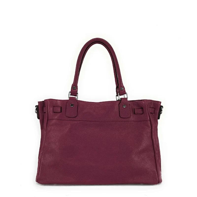 Sac cabas en cuir grainé JANET SILVER Prune
