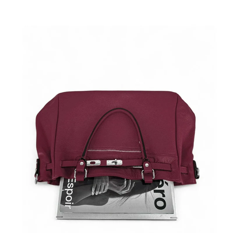Sac cabas en cuir grainé JANET SILVER Prune