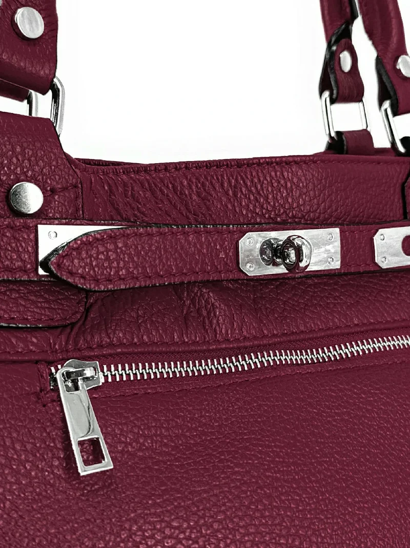Sac cabas en cuir grainé JANET SILVER Prune