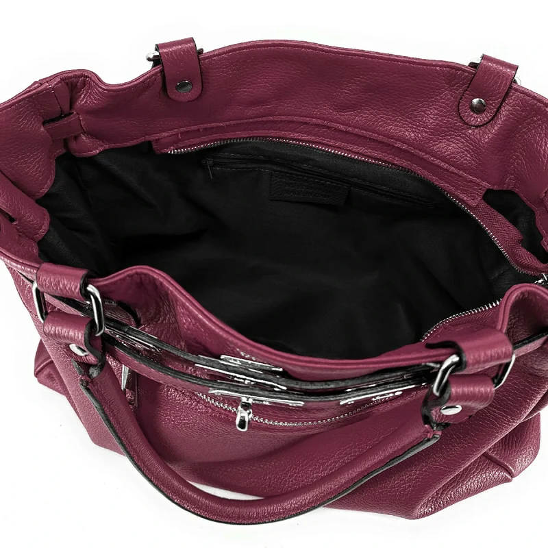Sac cabas en cuir grainé JANET SILVER Prune