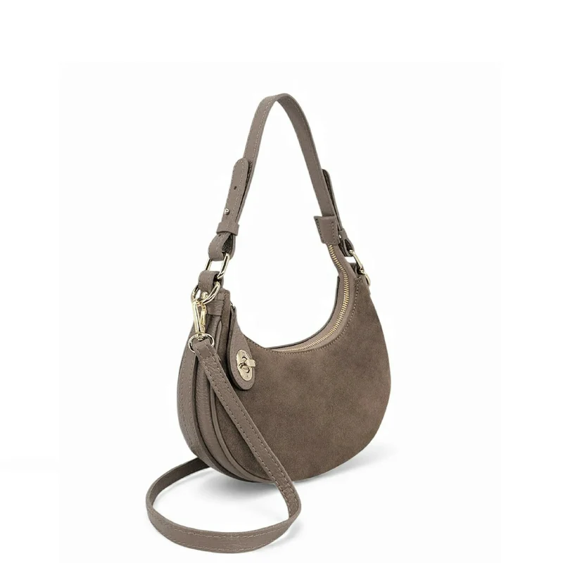Sac à main demi-lune en daim MUNE Taupe foncé