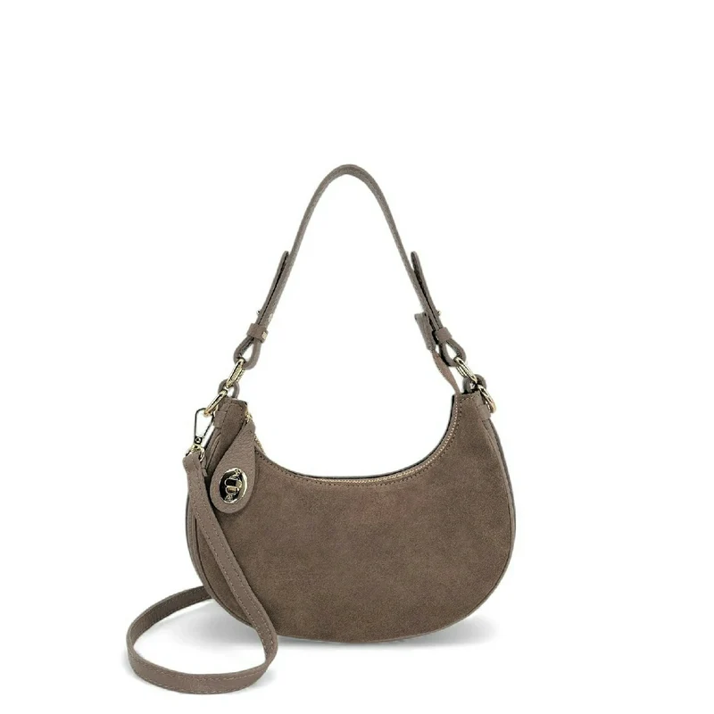 Sac à main demi-lune en daim MUNE Taupe foncé