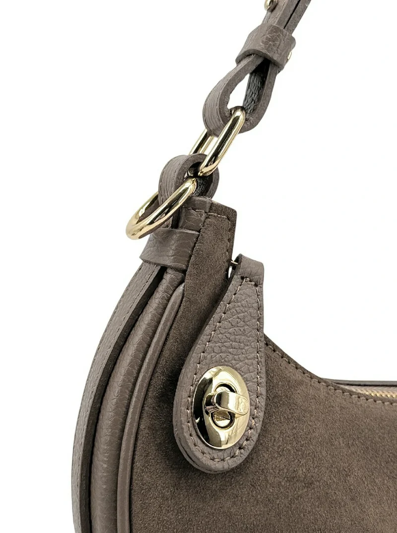 Sac à main demi-lune en daim MUNE Taupe foncé