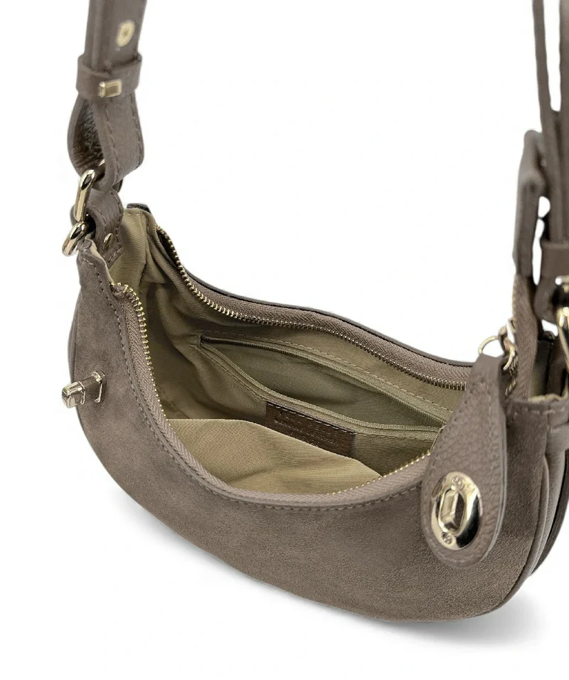 Sac à main demi-lune en daim MUNE Taupe foncé
