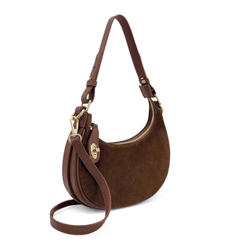 Sac à main demi-lune en daim MUNE Marron châtaigne