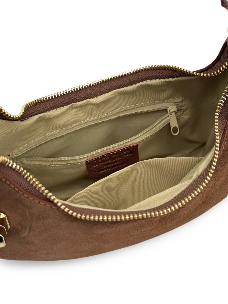 Sac à main demi-lune en daim MUNE Marron châtaigne