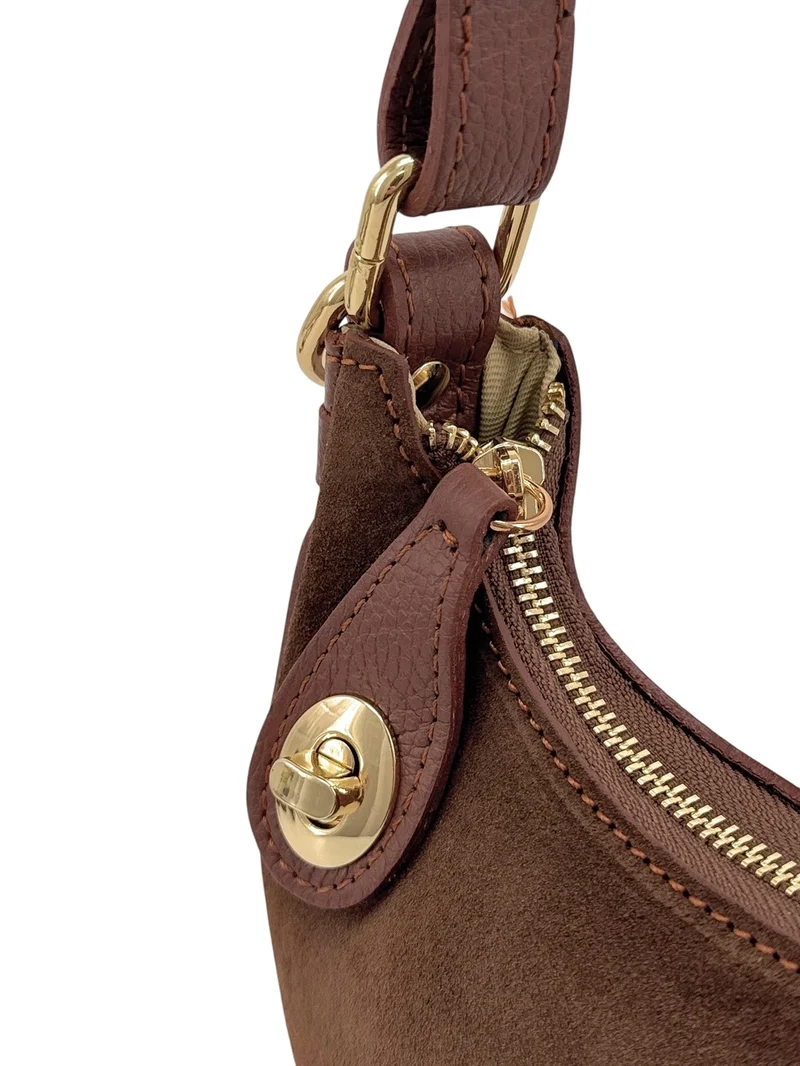 Sac à main demi-lune en daim MUNE Marron châtaigne