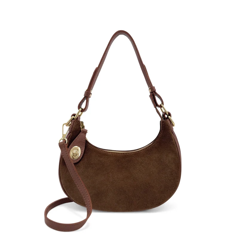 Sac à main demi-lune en daim MUNE Marron châtaigne