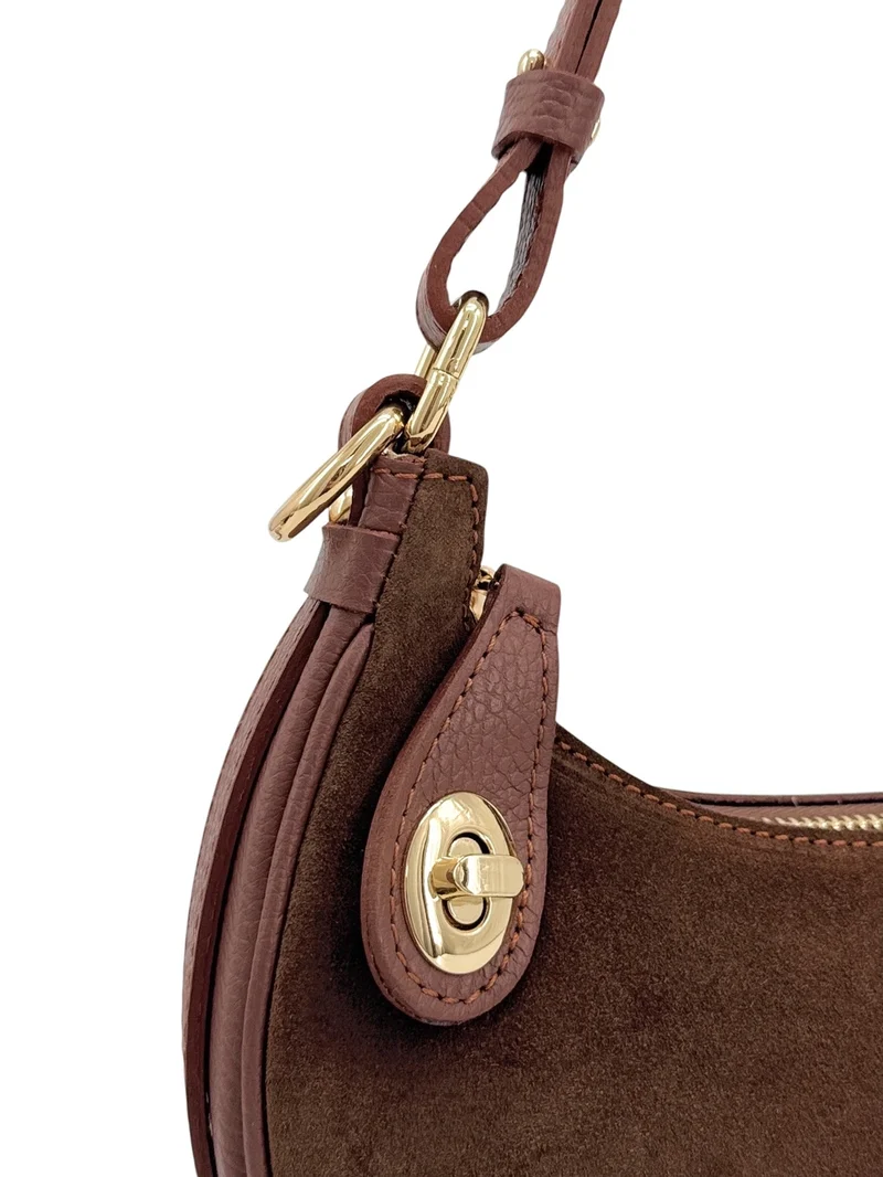 Sac à main demi-lune en daim MUNE Marron châtaigne