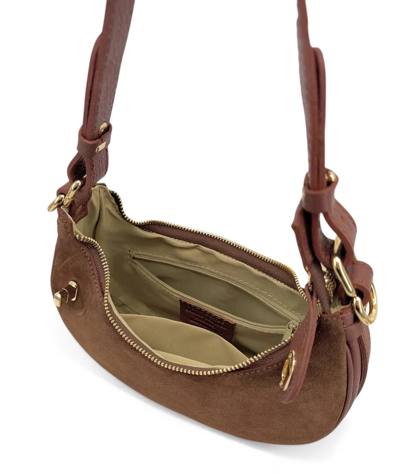 Sac à main demi-lune en daim MUNE Marron châtaigne