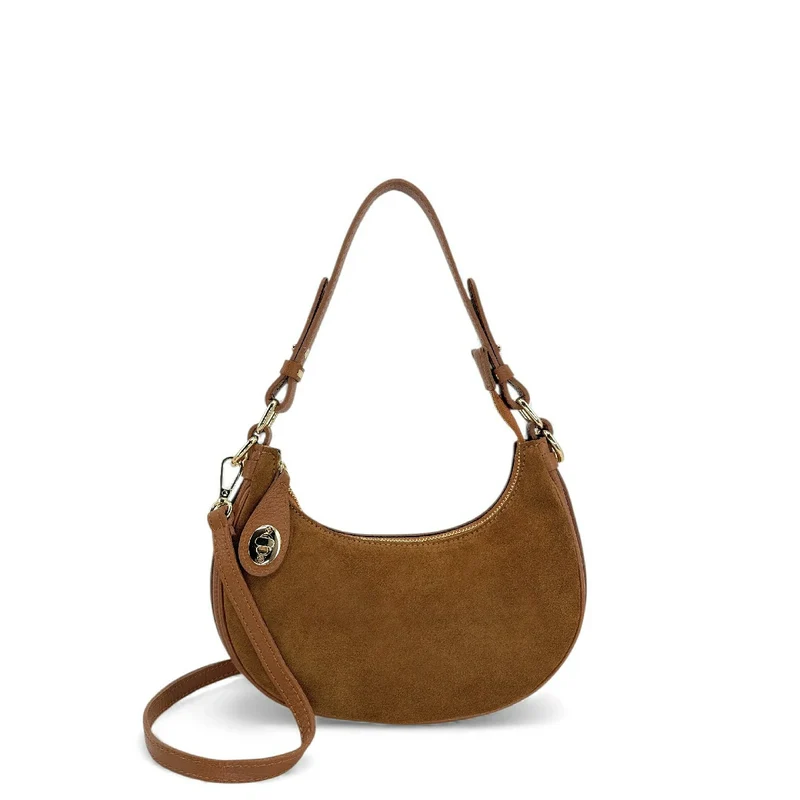 Sac à main demi-lune en daim MUNE Camel foncé