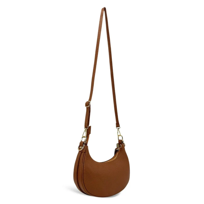 Sac à main demi-lune en daim MUNE Camel foncé