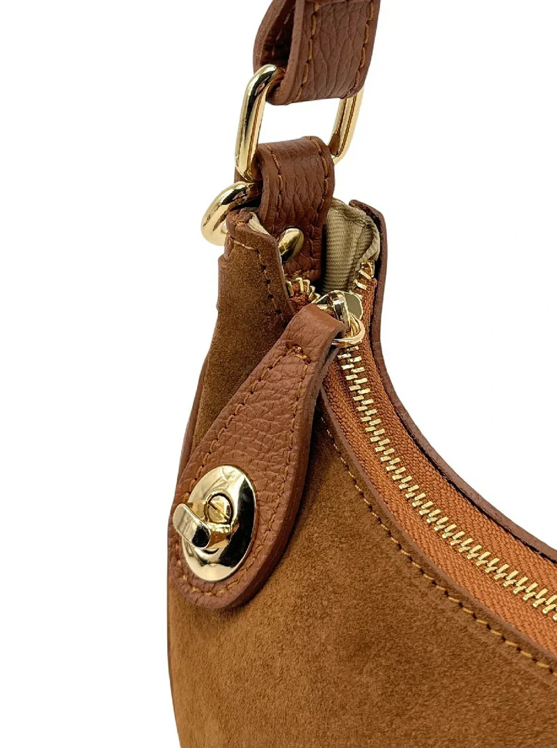Sac à main demi-lune en daim MUNE Camel foncé