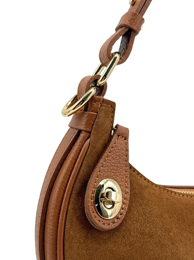 Sac à main demi-lune en daim MUNE Camel foncé
