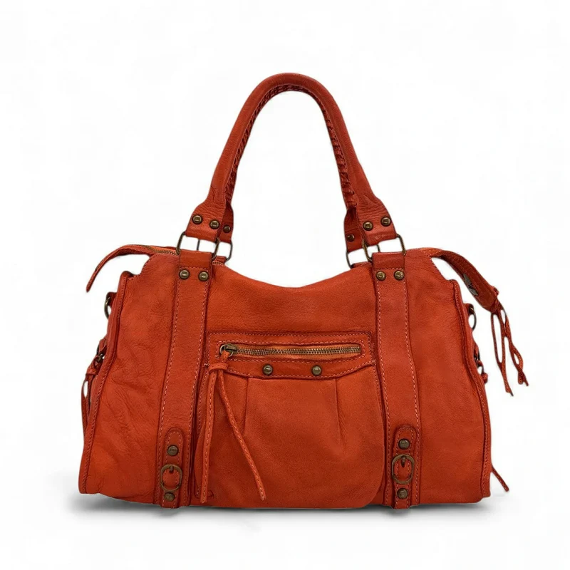 Sac à main en cuir vintage MISS STORM Mandarine