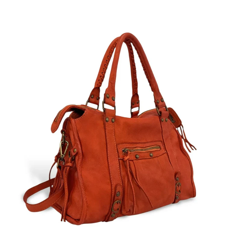 Sac à main en cuir vintage MISS STORM Mandarine