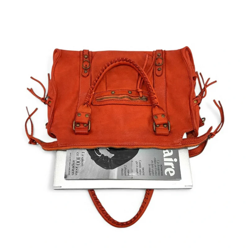 Sac à main en cuir vintage MISS STORM Mandarine