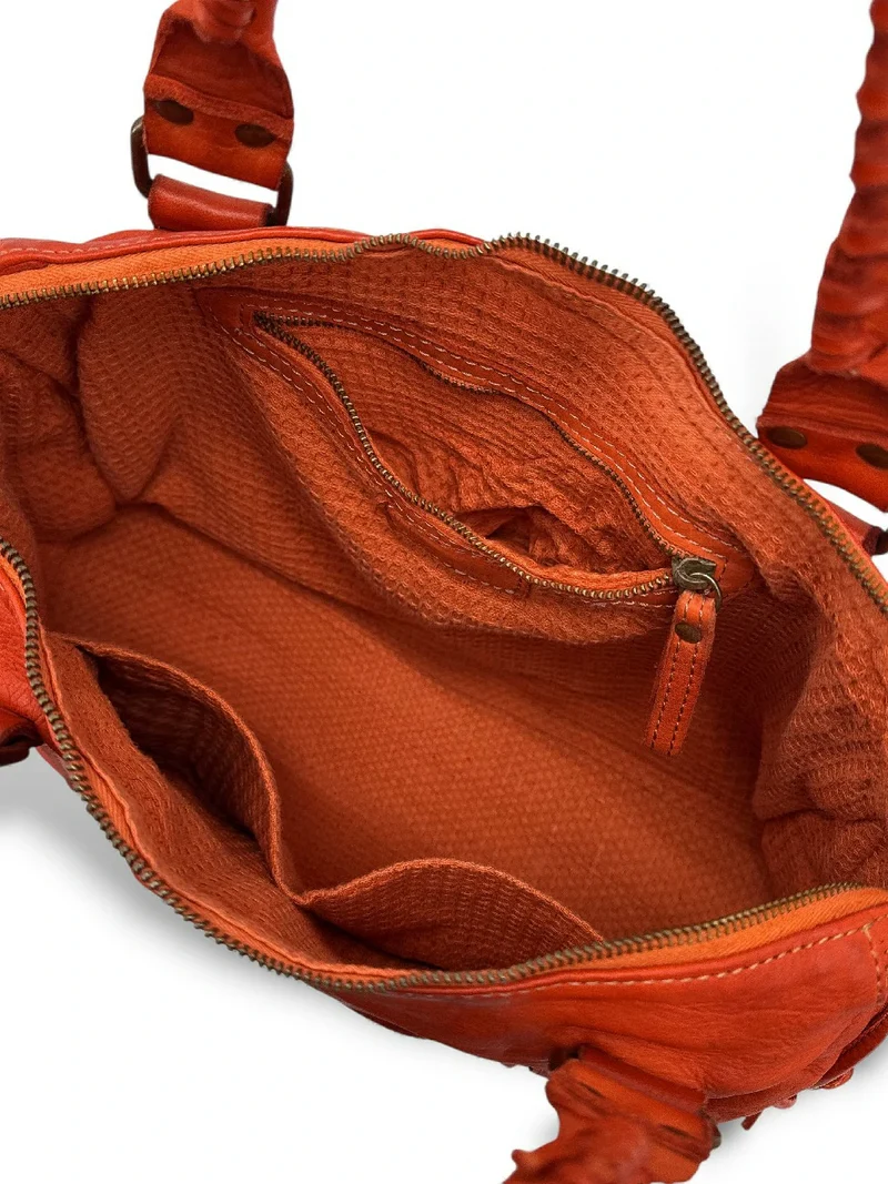 Sac à main en cuir vintage MISS STORM Mandarine