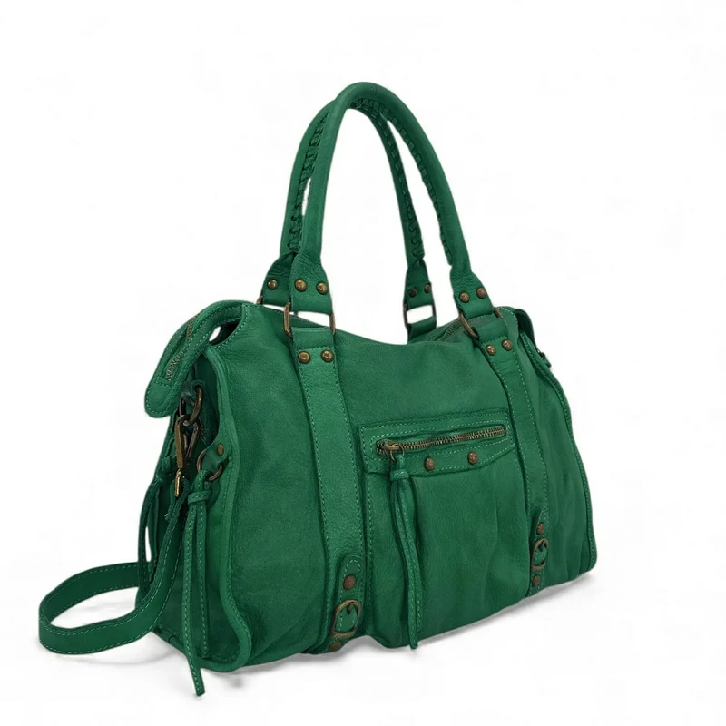 Sac à main en cuir vintage MISS STORM Vert anglais