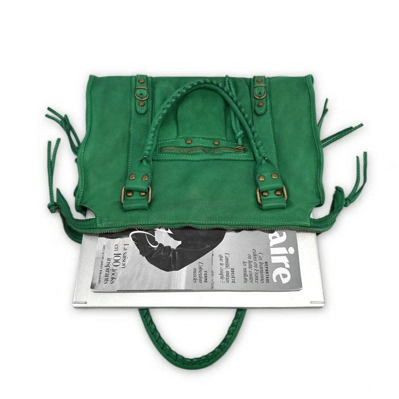 Sac à main en cuir vintage MISS STORM Vert anglais