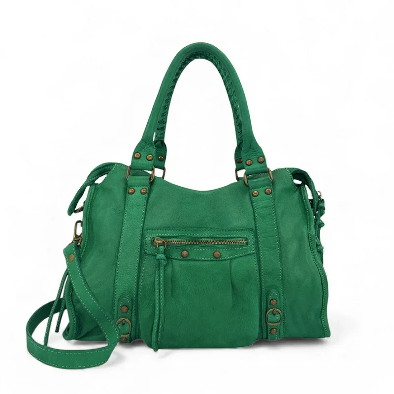 Sac à main en cuir vintage MISS STORM Vert anglais