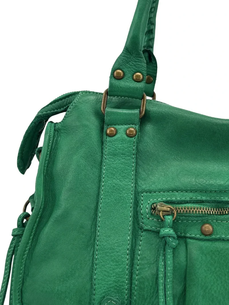 Sac à main en cuir vintage MISS STORM Vert anglais