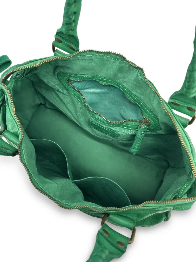 Sac à main en cuir vintage MISS STORM Vert anglais
