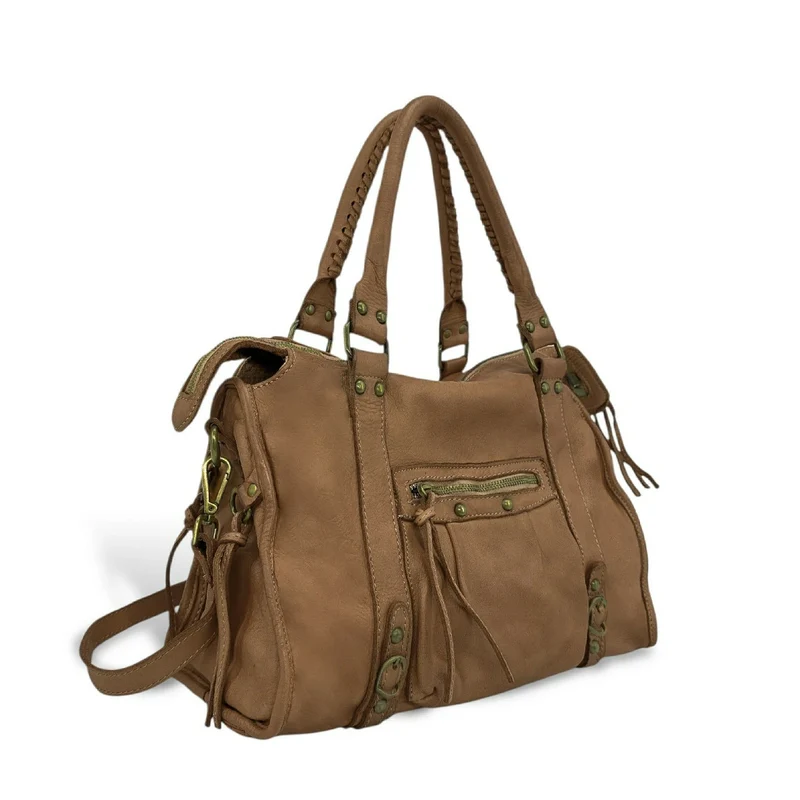 Sac à main en cuir vintage MISS STORM Taupe
