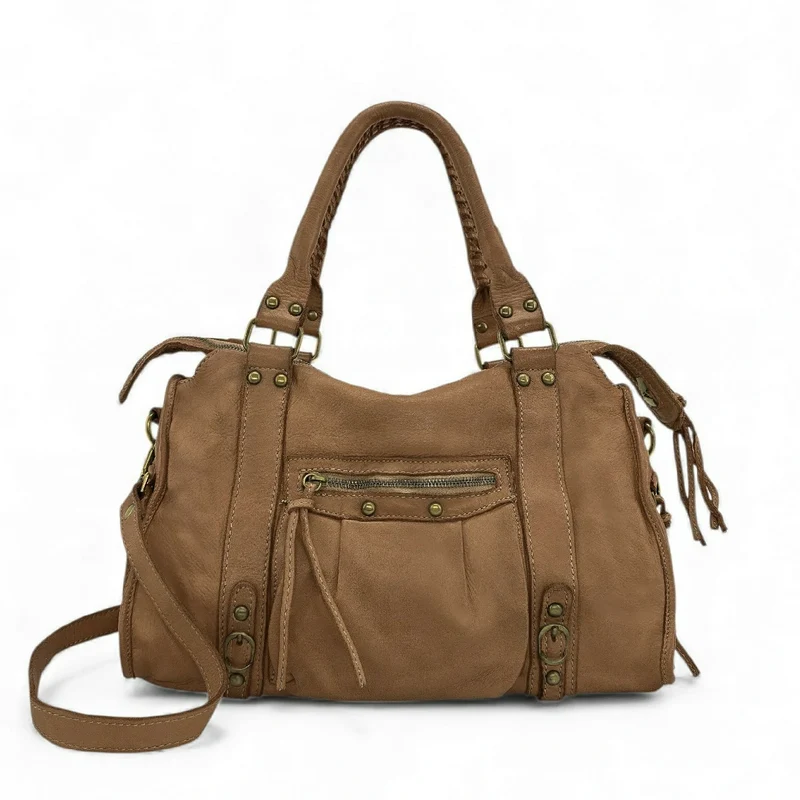Sac à main en cuir vintage MISS STORM Taupe