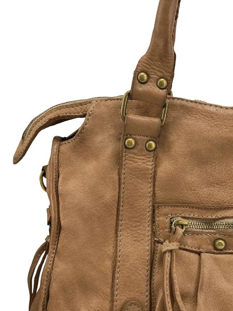 Sac à main en cuir vintage MISS STORM Taupe