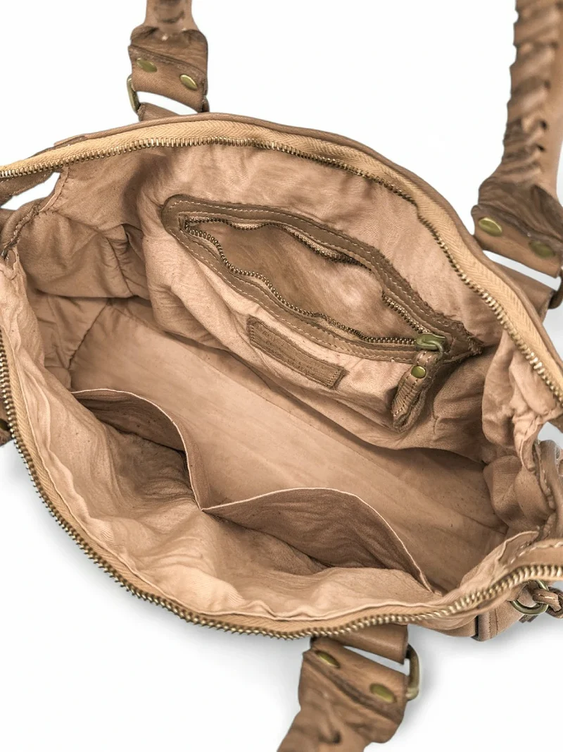 Sac à main en cuir vintage MISS STORM Taupe