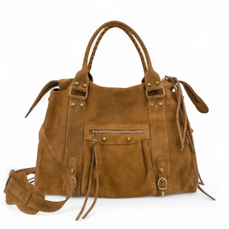 Grand sac à main en daim STORM SUEDE XL Camel