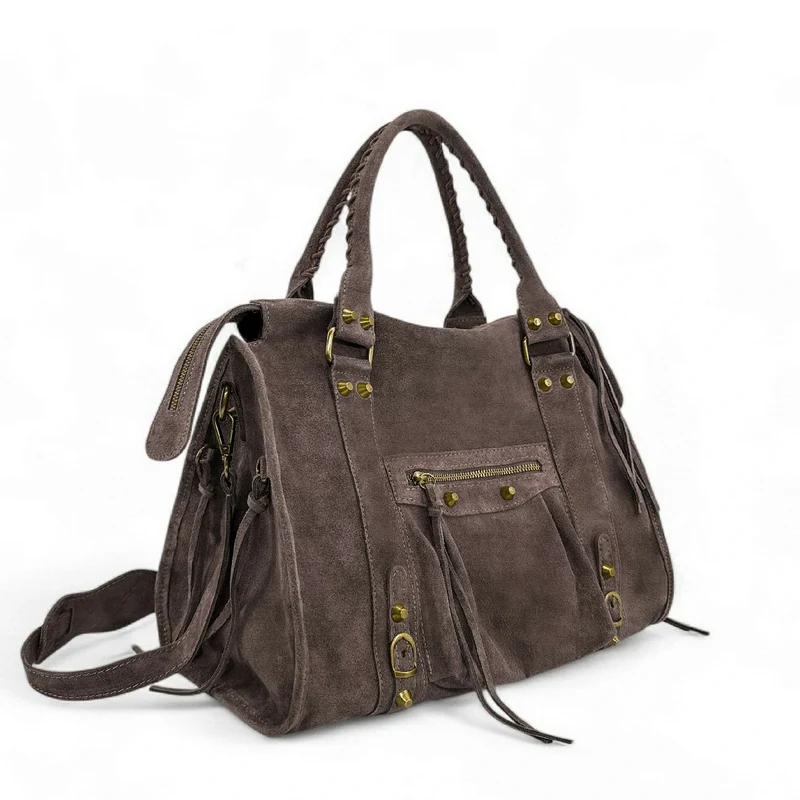 Grand sac à main en daim STORM SUEDE XL Marron Chocolat