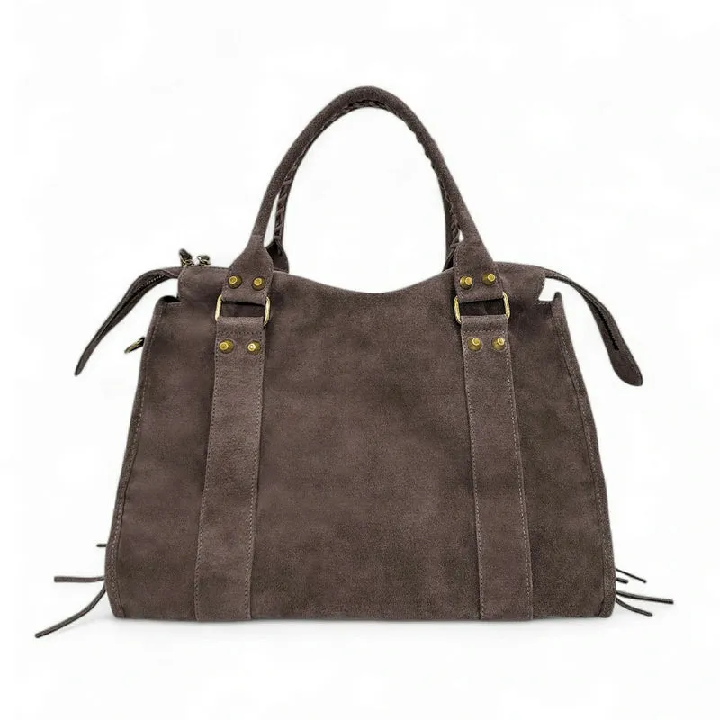 Grand sac à main en daim STORM SUEDE XL Marron Chocolat