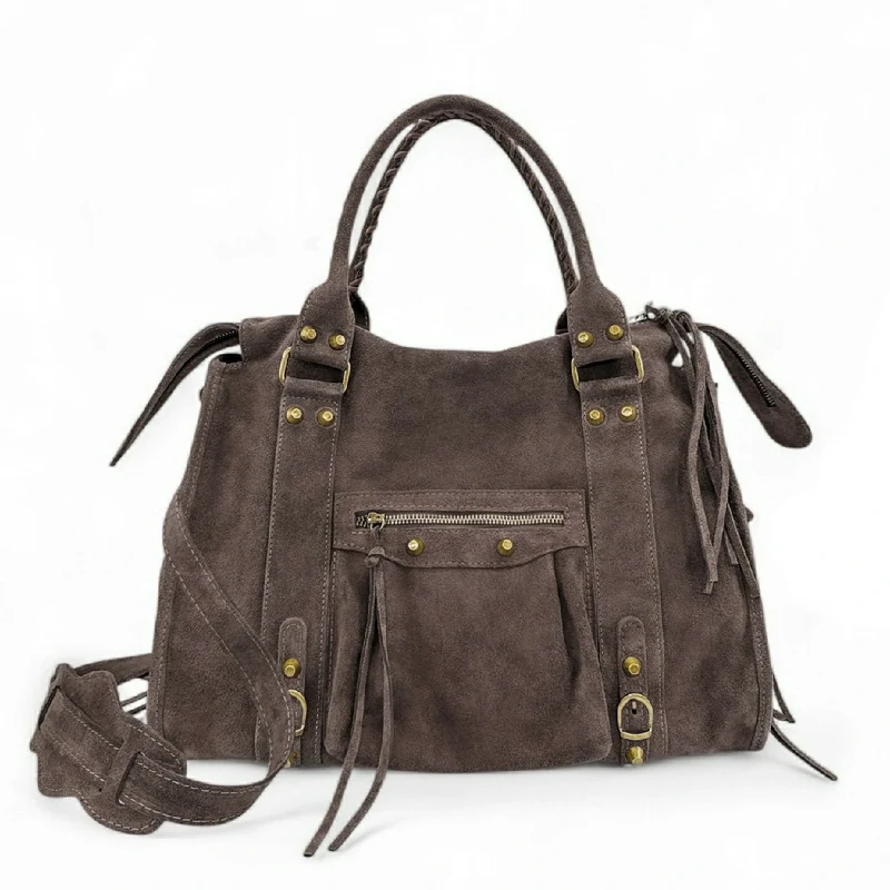 Grand sac à main en daim STORM SUEDE XL Marron Chocolat