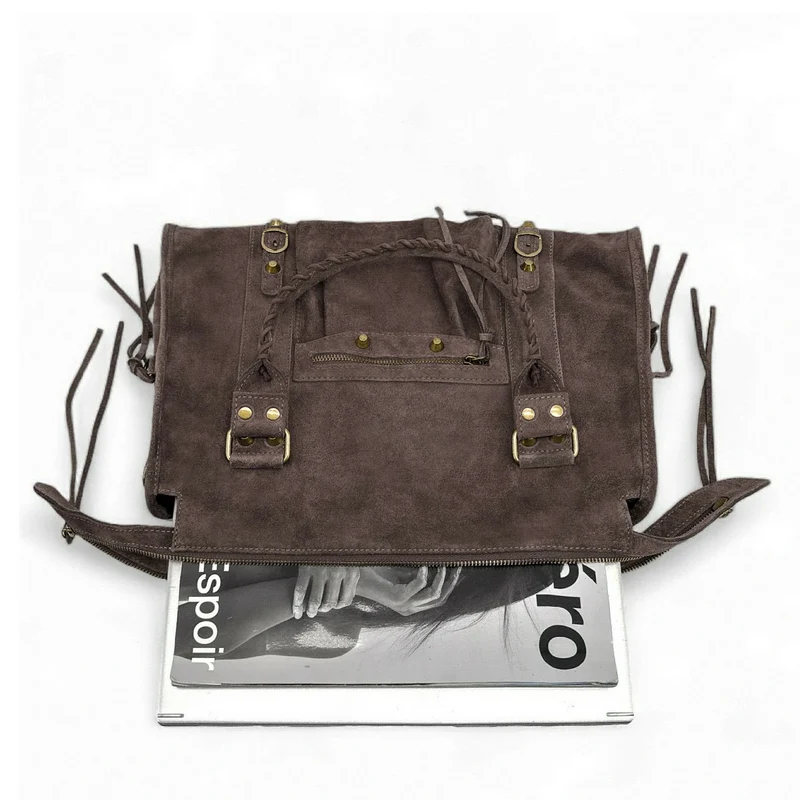 Grand sac à main en daim STORM SUEDE XL Marron Chocolat